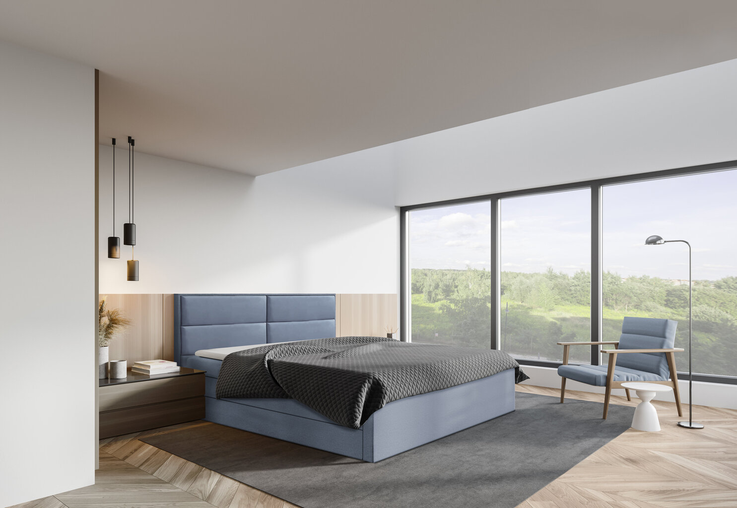 Kontinentinė lova Lucy, 200x200 cm, mėlyna kaina ir informacija | Lovos | pigu.lt