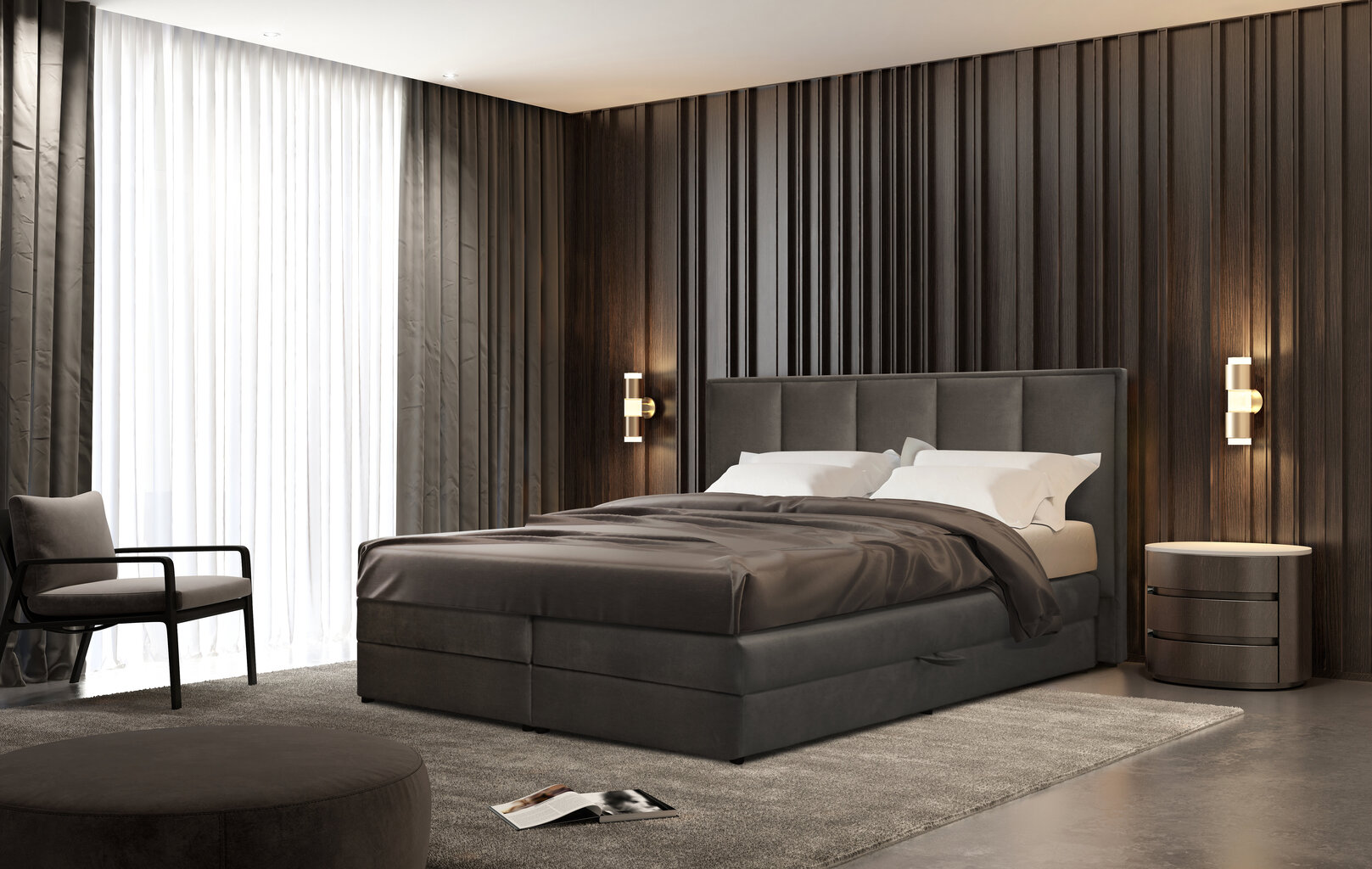 Kontinentinė lova Roma, 140x200 cm, ruda kaina ir informacija | Lovos | pigu.lt