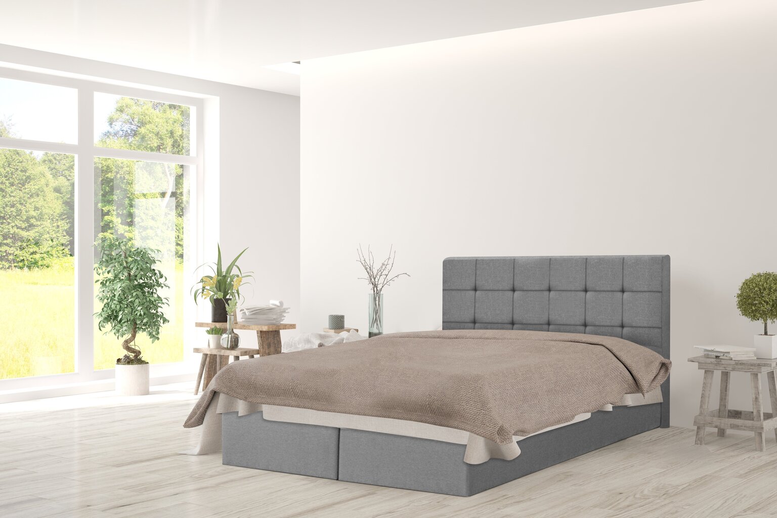 Kontinentinė lova Nami, 200x200 cm, pilka kaina ir informacija | Lovos | pigu.lt