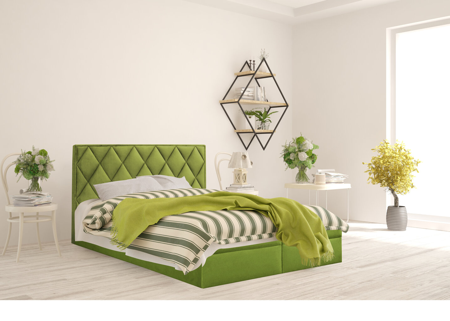 Kontinentinė lova Piazzo, 200x200 cm, žalia цена и информация | Lovos | pigu.lt