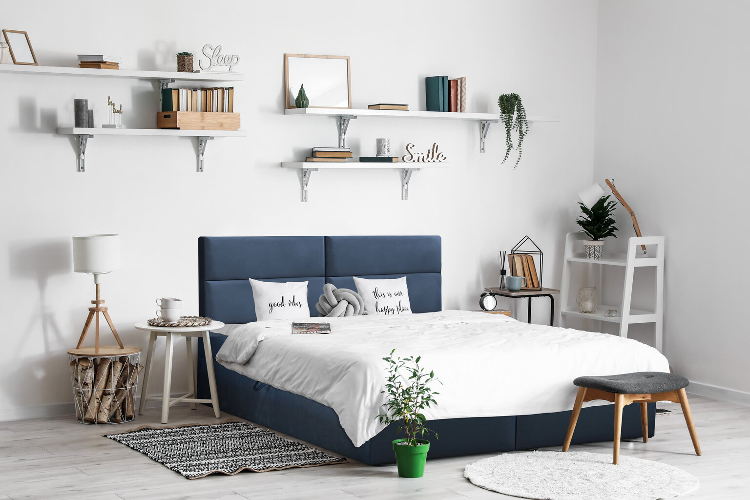 Kontinentinė lova Milano, 120x200 cm, mėlyna kaina ir informacija | Lovos | pigu.lt