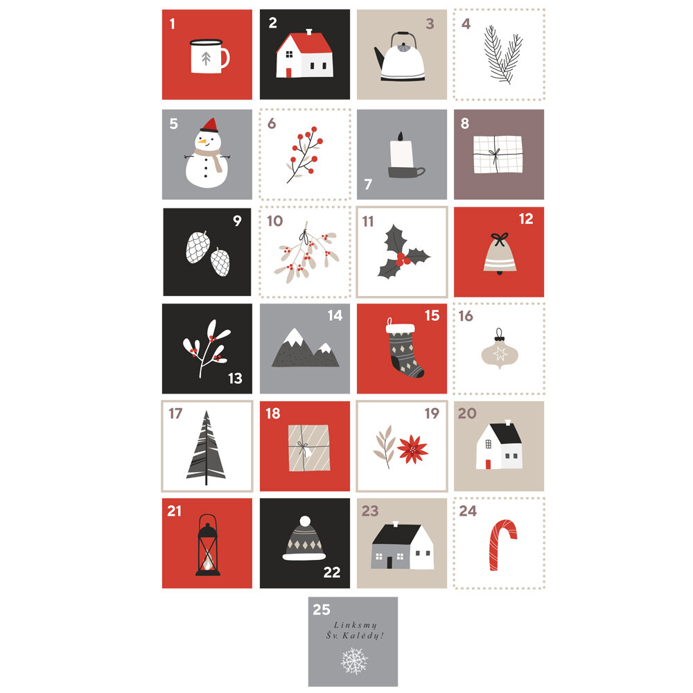Stilingi Advento kalendoriaus lipdukai dovanėlėms 6 cm kaina ir informacija | Kalėdinės dekoracijos | pigu.lt
