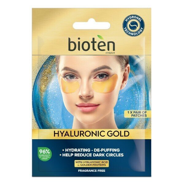 Paakių pagalvėlės Bioten Eye Patches Hyaluronic Gold, 5.5 g kaina ir informacija | Veido kaukės, paakių kaukės | pigu.lt