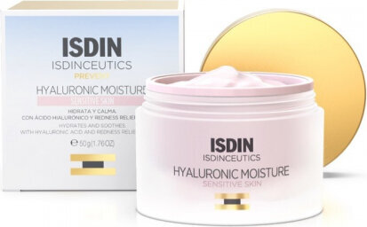 Jautrios odos drėkinamasis kremas Isdinceutics Hyaluronic Moisture Cream Sensitive, 50g kaina ir informacija | Veido kremai | pigu.lt