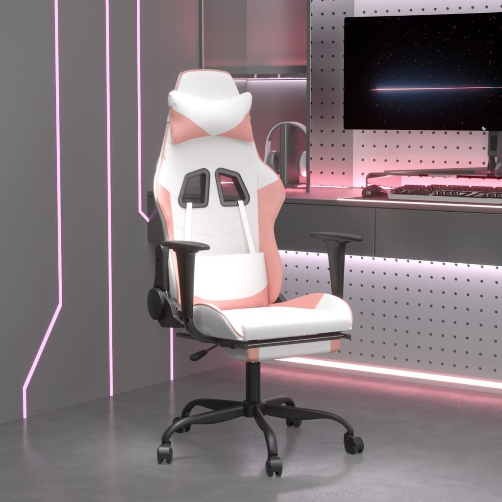 Pasukama žaidimų kėdė su pakoja, Dirbtinė oda, balta/rožinė spalva цена и информация | Biuro kėdės | pigu.lt