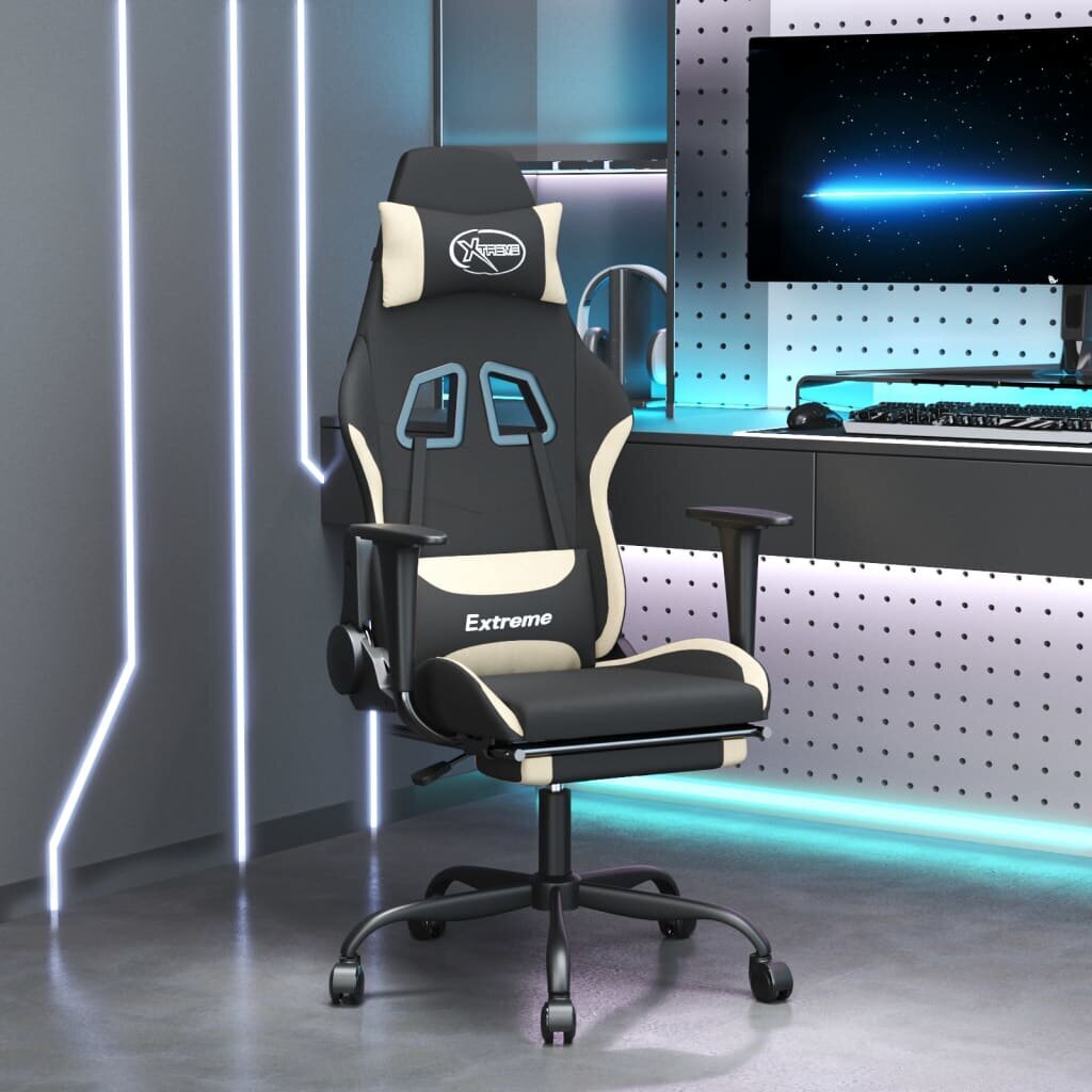 Pasukama žaidimų kėdė su pakoja, Audinys, juoda/kreminė spalva kaina ir informacija | Biuro kėdės | pigu.lt
