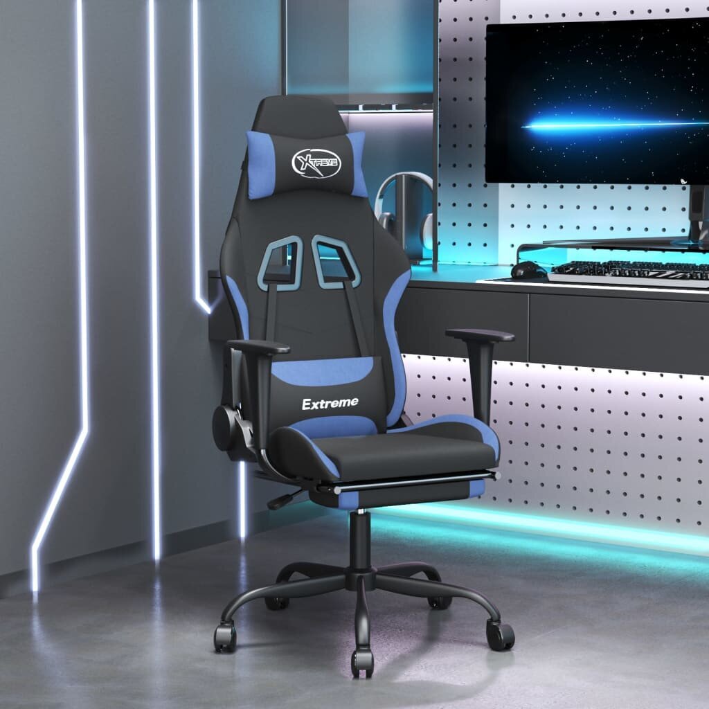 Pasukama žaidimų kėdė su pakoja, Audinys, juoda/mėlyna цена и информация | Biuro kėdės | pigu.lt