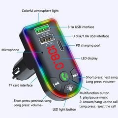 FM модулятор для автомобиля с разъемом USB Type-C для телефона, F7 цена и информация | FM-модуляторы | pigu.lt