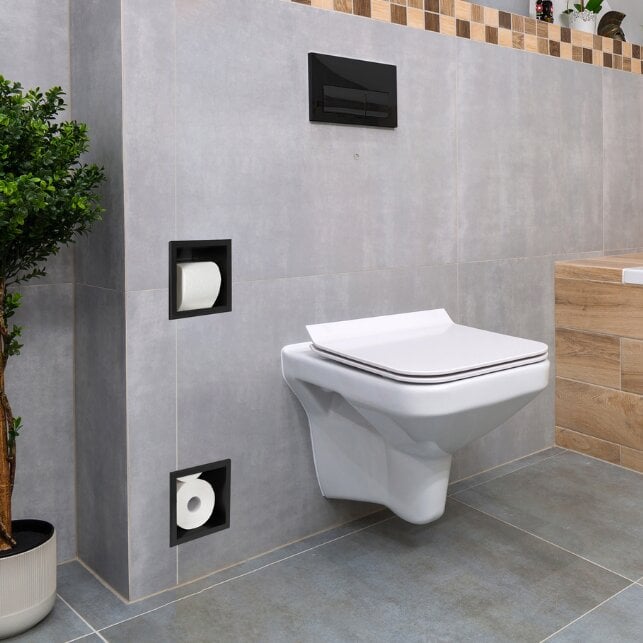 Balneo Wall-Box Paper potinkinis tualetinio popieriaus laikiklis su paslėptu dėklu, juodas kaina ir informacija | Vonios kambario aksesuarai | pigu.lt