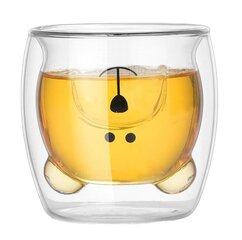 Dvigubo stiklo puodelis termopuodelis meškiukas kaina ir informacija | Originalūs puodeliai | pigu.lt