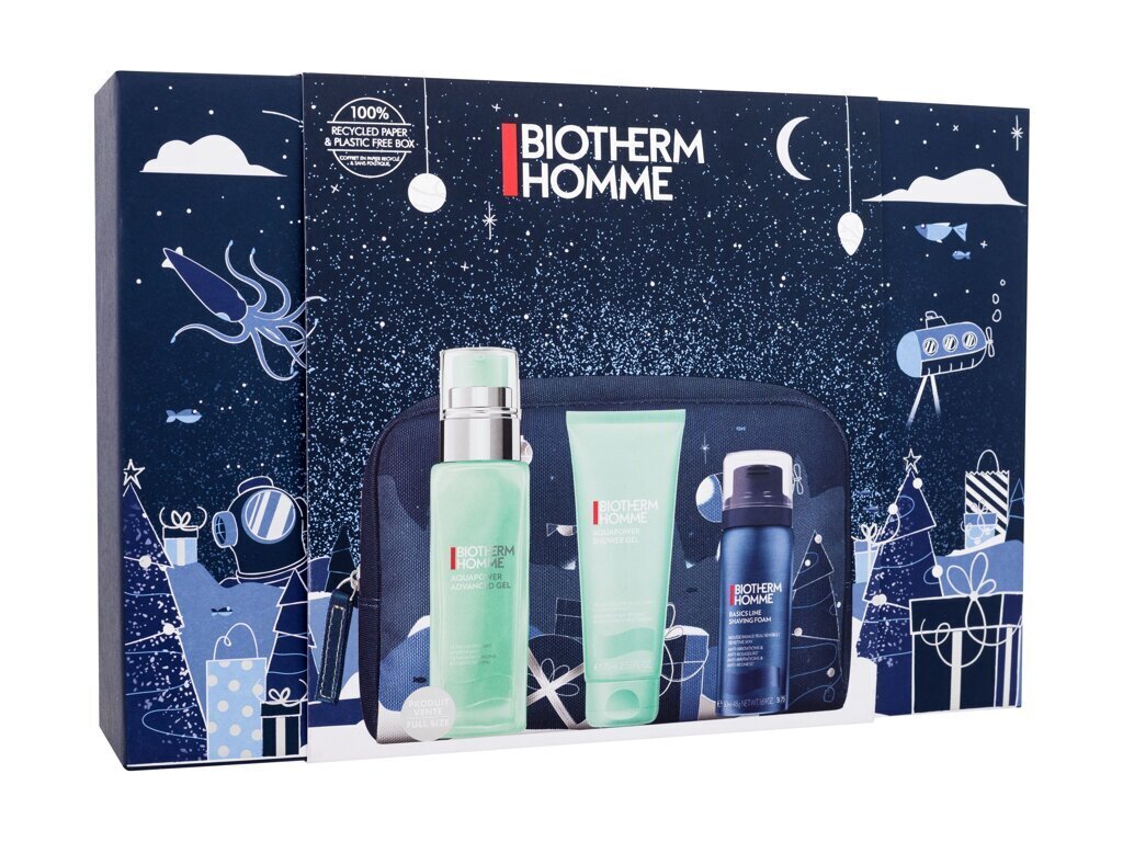 Kosmetikos rinkinys Biotherm Homme vyrams: drėkinantis gelis 75 ml + kūno ir plaukų dušo želė 75 ml + skutimosi putos 50 ml + kosmetinė цена и информация | Kūno kremai, losjonai | pigu.lt