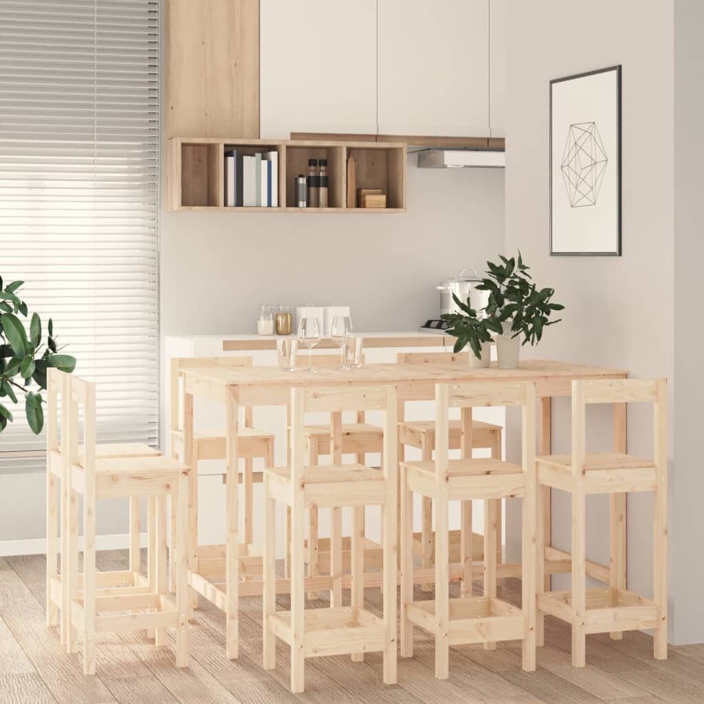 Baro baldų komplektas, Pušies medienos masyvas, 9 dalių kaina ir informacija | Virtuvės baldų komplektai | pigu.lt