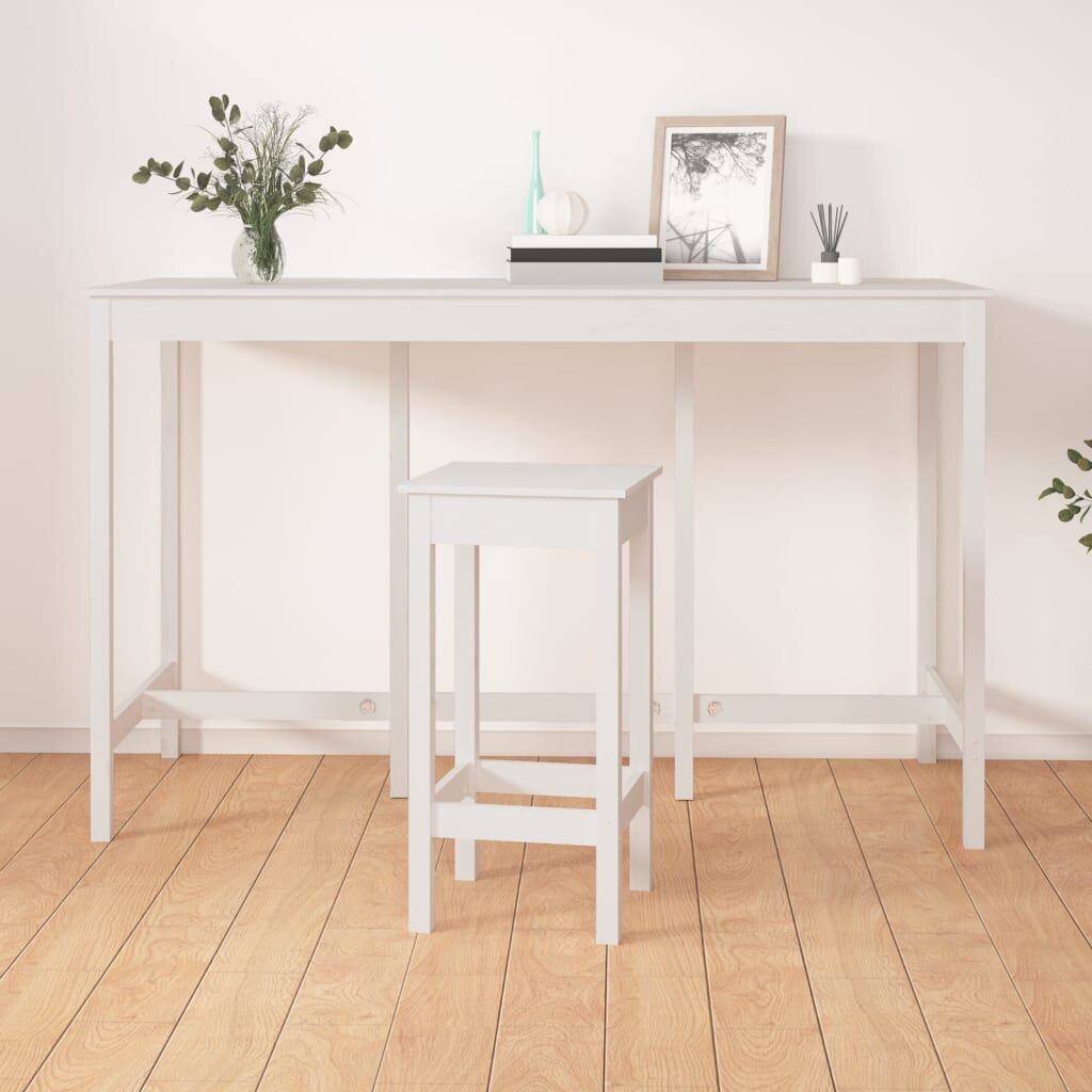 Baro stalas, Pušies medienos masyvas, 180x80x110cm, balta kaina ir informacija | Virtuvės ir valgomojo stalai, staliukai | pigu.lt