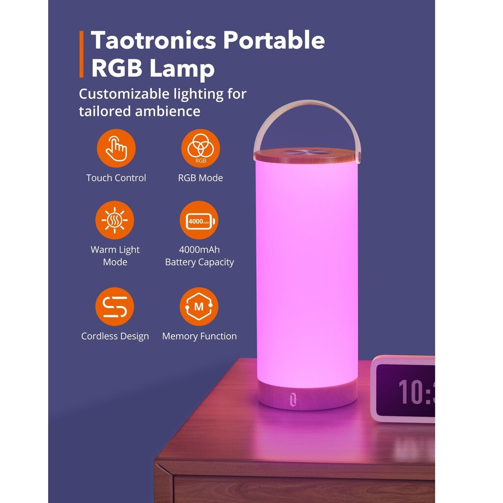 Įkraunamas LED šviestuvas, RGB TaoTronics TT-DL23 Pro kaina ir informacija | Staliniai šviestuvai | pigu.lt