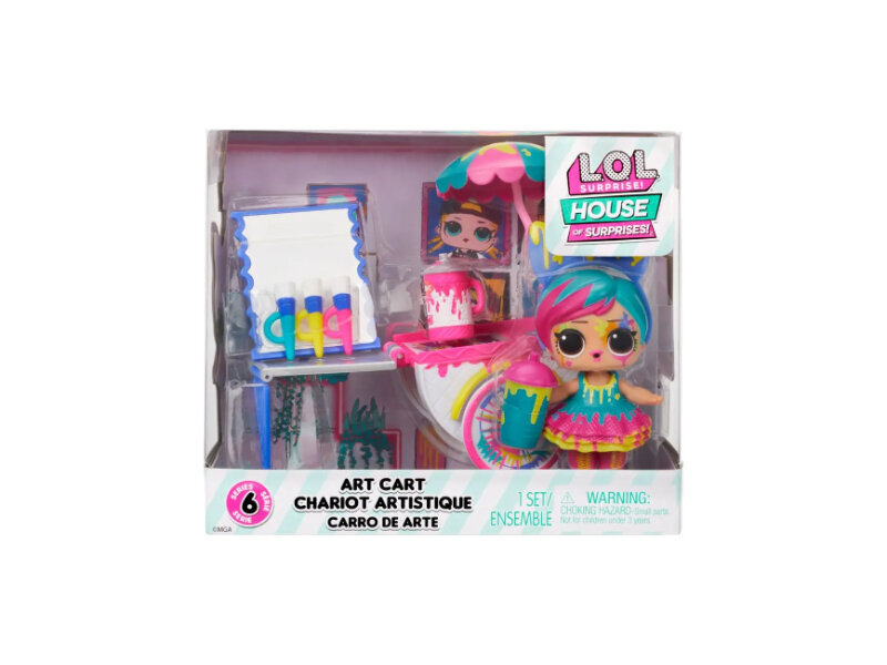 LOL House of Surprise Series 6 - Art Cart - baldai + lėlė kaina ir informacija | Žaislai mergaitėms | pigu.lt