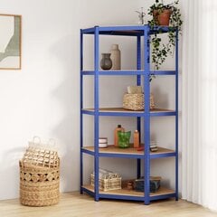 Plieninė ir medinė kampinė lentyna, mėlyna, 5 aukštų kaina ir informacija | Sandėliavimo lentynos | pigu.lt