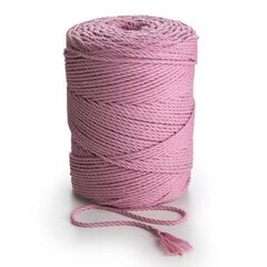 Makrame medvilninė virvė 3mm 270m, 1kg, 3 gijų sukta Dūminė Rožinė kaina ir informacija | Nėrimo priemonės | pigu.lt