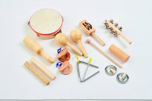 Medinis muzikinių perkusijos instrumentų rinkinys vaikams, 16 dalių kaina ir informacija | Žaislai kūdikiams | pigu.lt