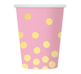 Vienkartiniai popieriniai puodeliai "Gold dots", rožiniai, 270 ml, 6 vnt PF-KPZGR kaina ir informacija | Vienkartiniai indai šventėms | pigu.lt