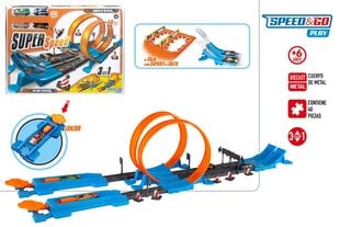 Trasa su kilpomis ir šuoliais + keturi metaliniai automobiliai kaina ir informacija | Žaislai berniukams | pigu.lt