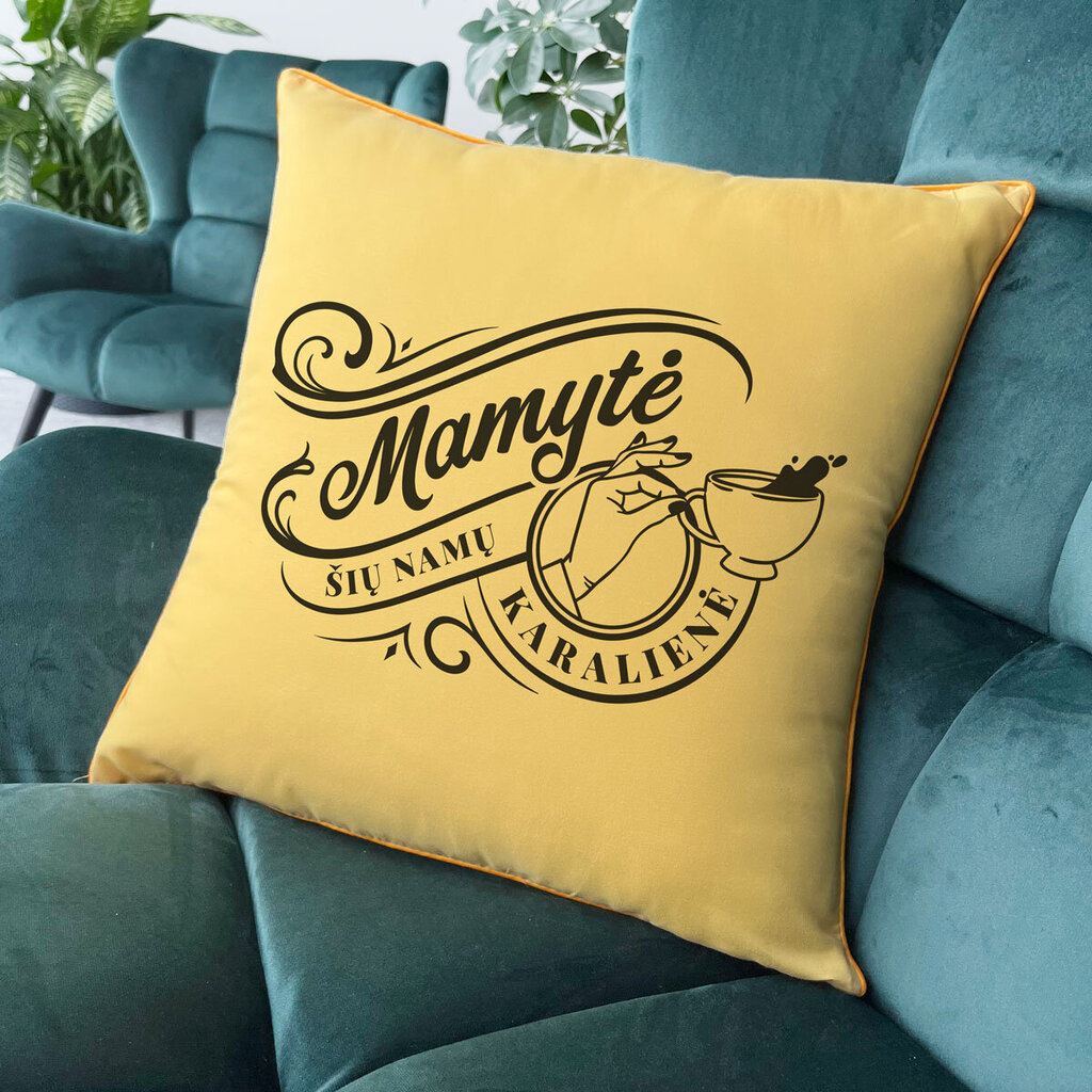 Dekoratyvinė pagalvėlė Mamytė - namų karalienė, geltona kaina ir informacija | Originalios pagalvės, užvalkalai | pigu.lt