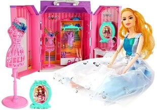 Didelis Lėlių namelis su garderobu veidrodžiu ir kitais priedais kaina ir informacija | Žaislai mergaitėms | pigu.lt