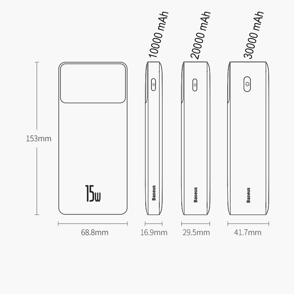 Baseus Bipow 10000mAh 15W + USB-A - Micro USB 0.25m (PPBD050001) kaina ir informacija | Atsarginiai maitinimo šaltiniai (power bank) | pigu.lt