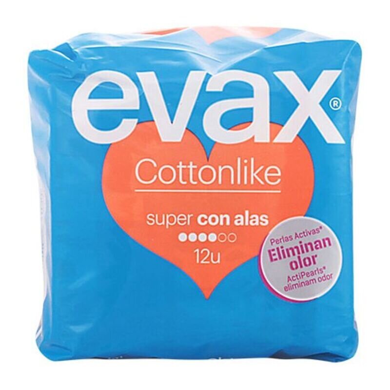 Įklotai su sparneliais Cotton Like Evax 12 vnt. цена и информация | Tamponai, higieniniai paketai, įklotai | pigu.lt