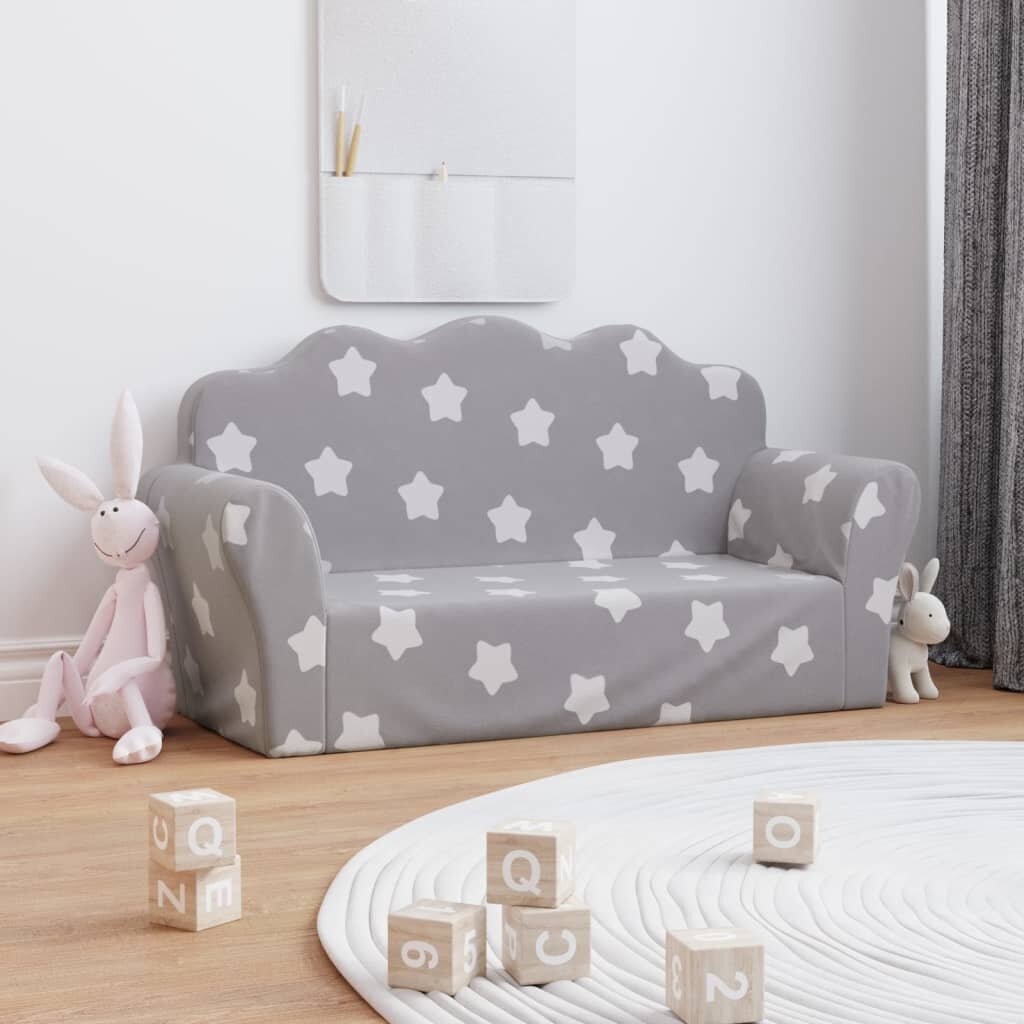 Dvivietė vaikiška sofa su žvaigždėmis, pilka kaina ir informacija | Vaikiški sėdmaišiai, foteliai, pufai | pigu.lt