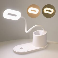 Настольная LED лампа с беспроводной зарядкой (wirelles charger), белая цена и информация | Настольные светильники | pigu.lt
