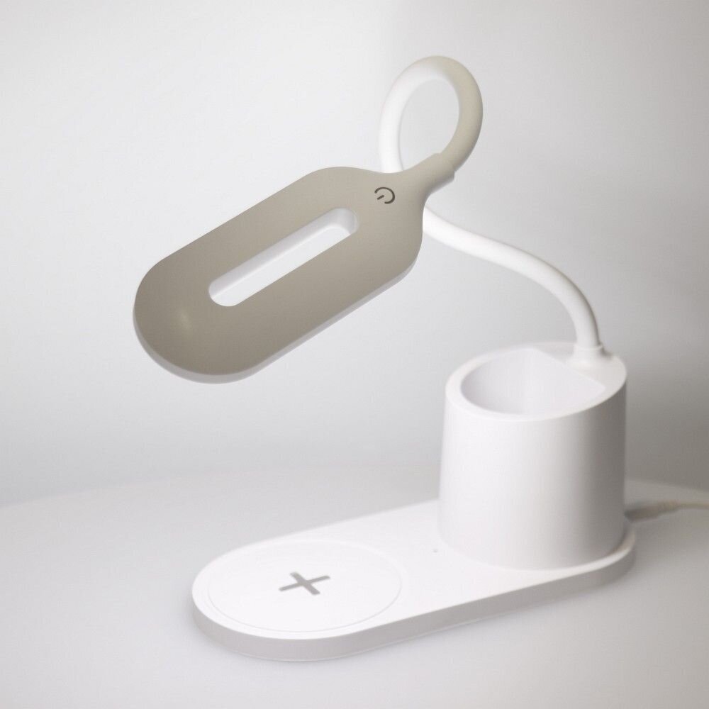 LED stalinė lempa su belaidžiu įkrovimu (wirelles charger) Balta kaina ir informacija | Staliniai šviestuvai | pigu.lt