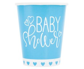 Одноразовые бумажные стаканчики Baby Shower blue hearts, 270 мл, 8 шт 73386 цена и информация | Праздничная одноразовая посуда | pigu.lt