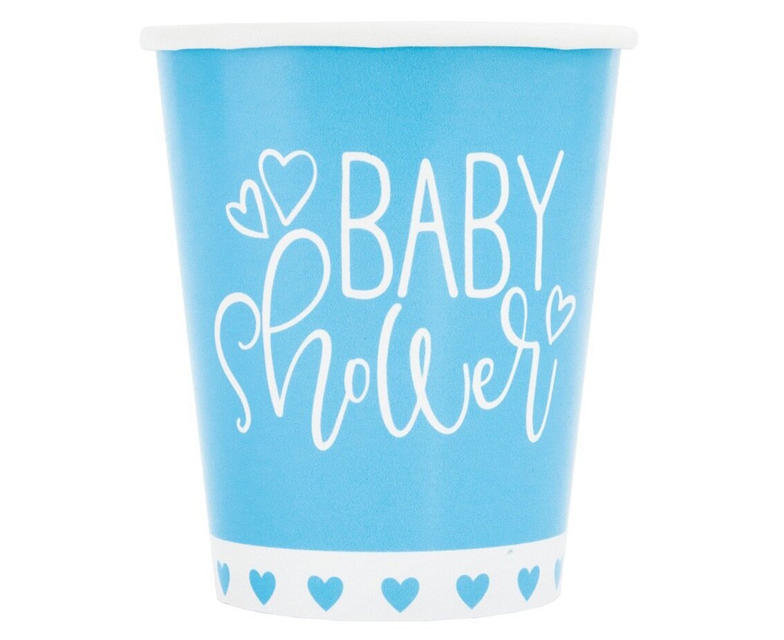 Vienkartiniai popieriniai puodeliai Baby Shower mėlynos širdelės, 270 ml, 8 vnt 73386 kaina ir informacija | Vienkartiniai indai šventėms | pigu.lt