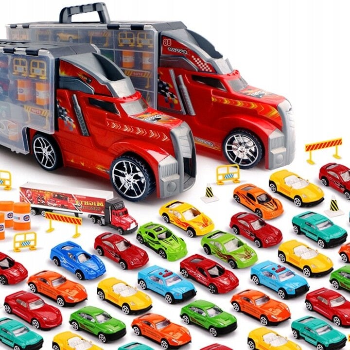 Sunkvežimis su metaliniais automobiliais, 11 mašinėlių kaina ir informacija | Žaislai berniukams | pigu.lt