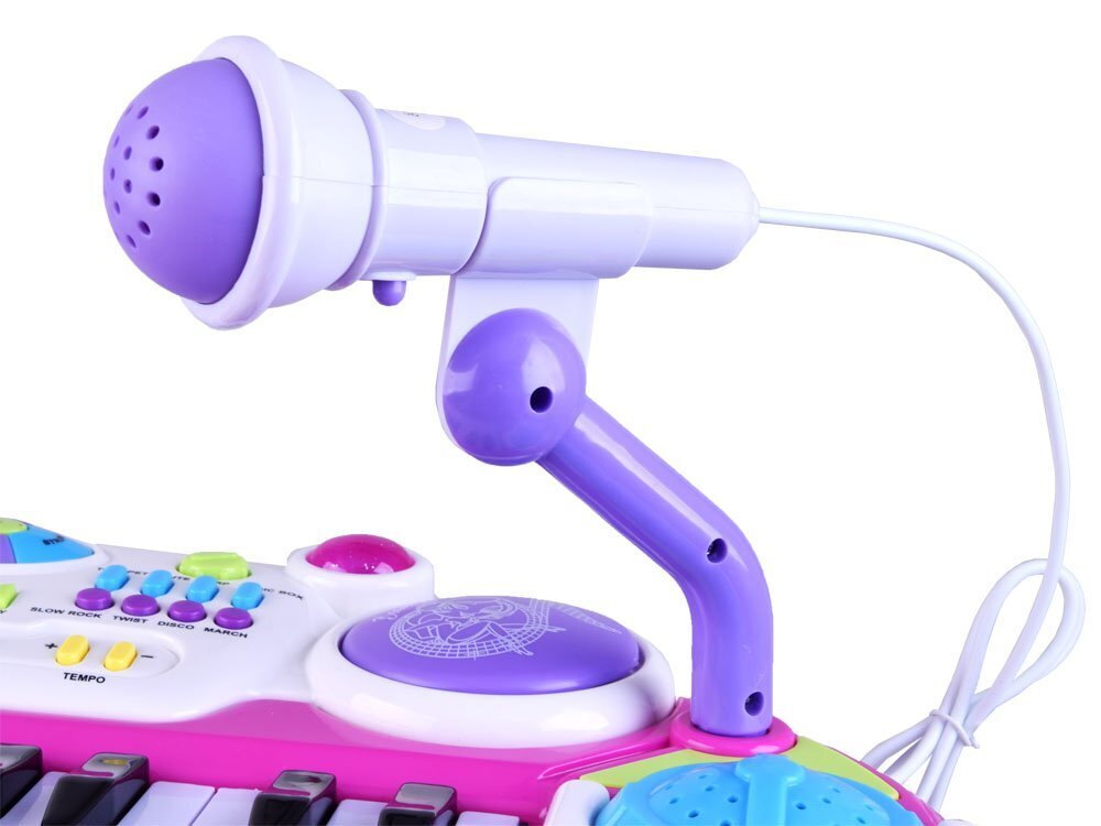 Pianinas su mikrofonu ir kėdute, rožinė kaina ir informacija | Lavinamieji žaislai | pigu.lt