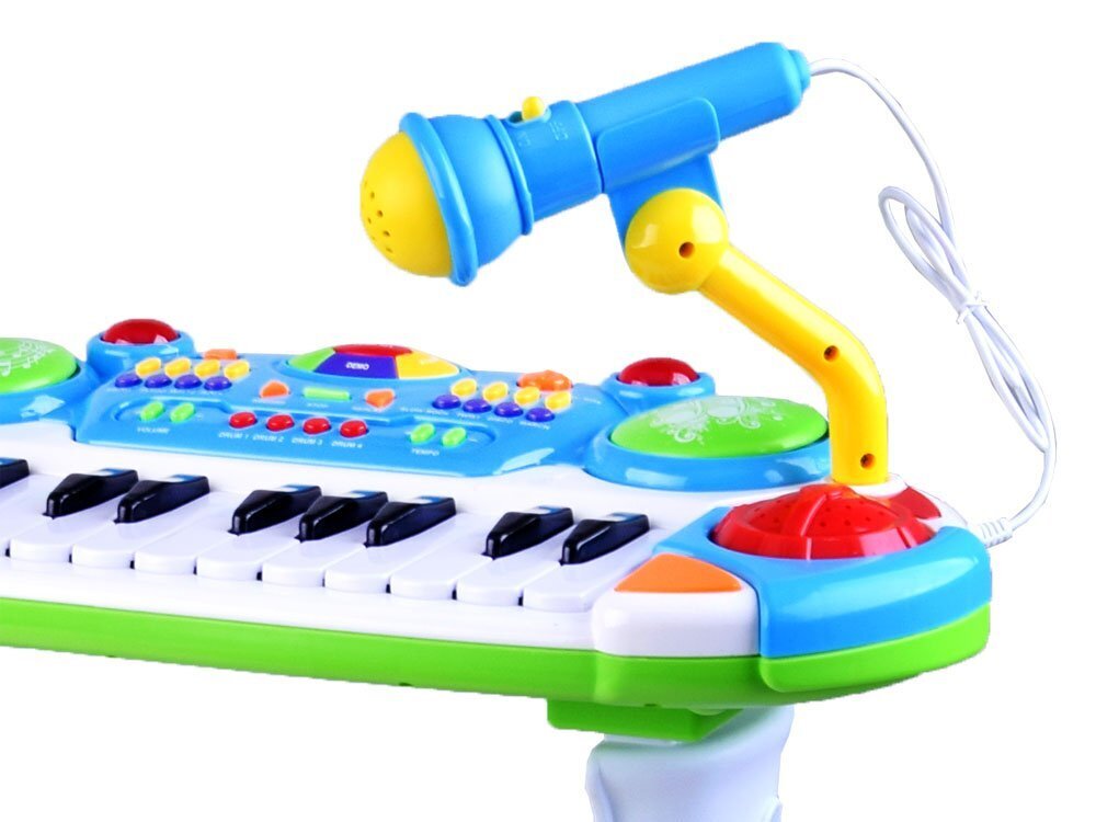 Pianinas su mikrofonu ir kėdute, mėlyna kaina ir informacija | Lavinamieji žaislai | pigu.lt