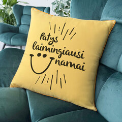 Dekoratyvinė pagalvėlė Patys laimingiausi namai, geltona kaina ir informacija | Originalios pagalvės, užvalkalai | pigu.lt
