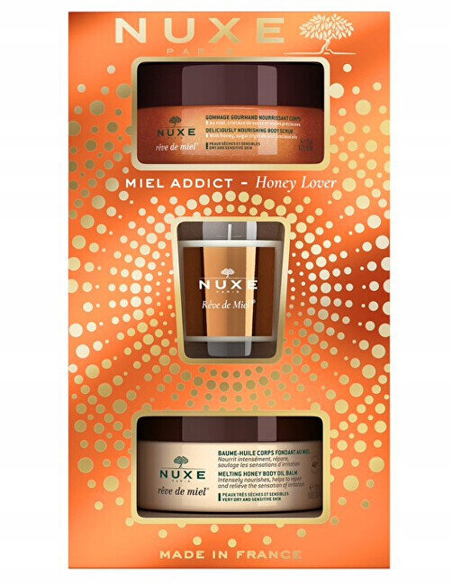 Kosmetikos rinkinys Nuxe Honey Lover Dry Skin Body Care: kūno šveitiklis, 175 ml + kūno balzamas, 200 ml + žvakė, 70 g kaina ir informacija | Kūno kremai, losjonai | pigu.lt