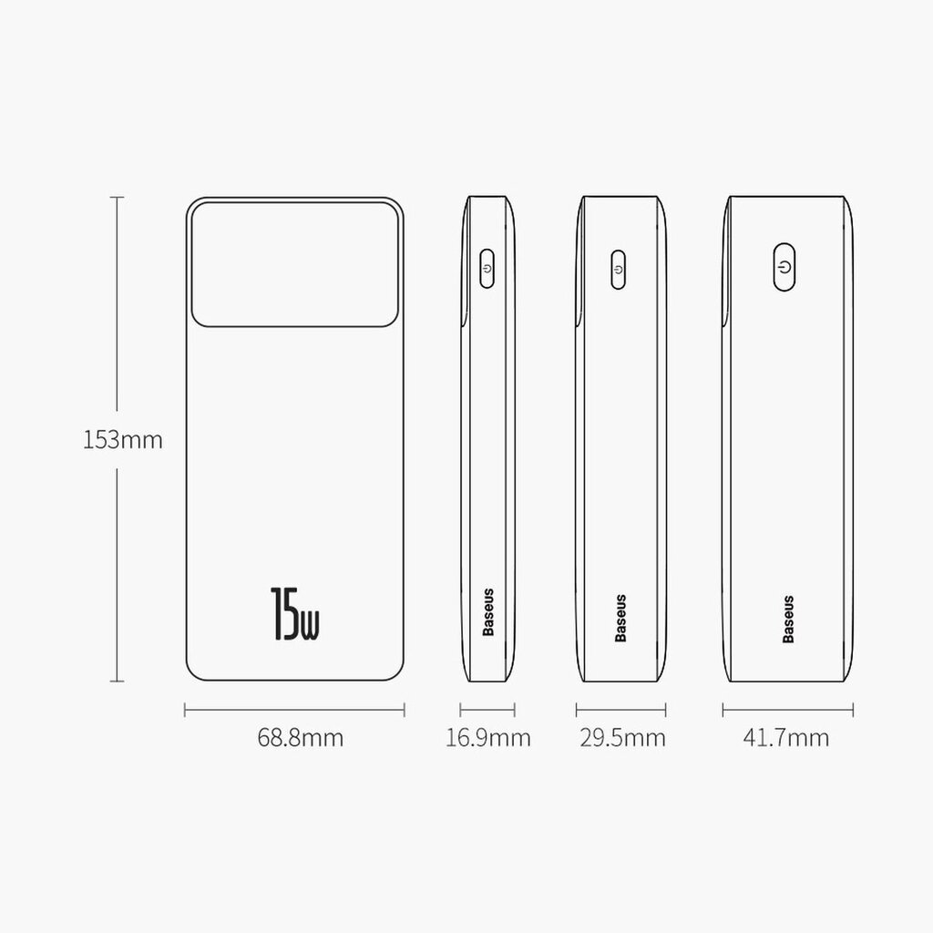 Baseus Bipow 20000mAh 15W white (Overseas Edition) + USB-A - Micro USB 0.25m white (PPBD050102) kaina ir informacija | Atsarginiai maitinimo šaltiniai (power bank) | pigu.lt