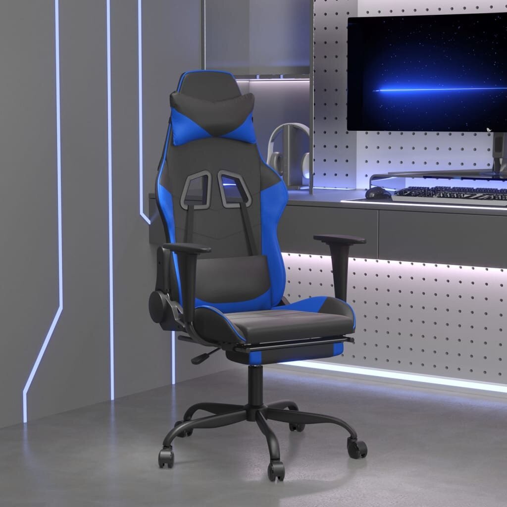 Masažinė žaidimų kėdė su pakoja, Dirbtinė oda, juoda/mėlyna kaina ir informacija | Biuro kėdės | pigu.lt