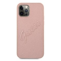 Guess iPhone 12 Pro Max 6,7&quot; GUHCP12LRSAVSRG pink hard Saffiano Vintage Script kaina ir informacija | Telefono dėklai | pigu.lt