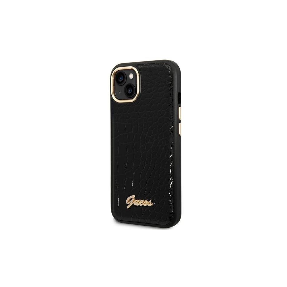 Guess iPhone 14 Pro 6,1&quot; GUHCP14LHGCRHK black HC PU Croco Metal Outline kaina ir informacija | Telefono dėklai | pigu.lt