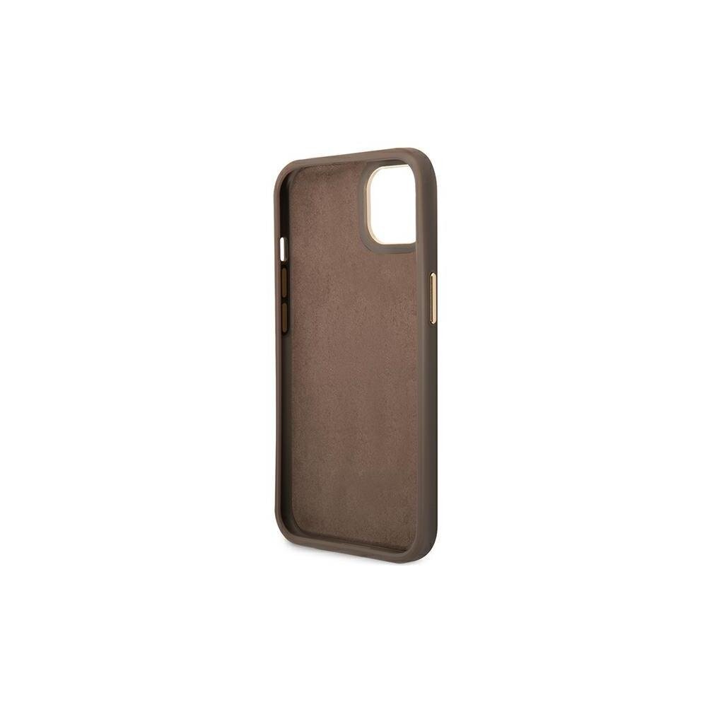 Guess iPhone 14 6,1&quot; GUHCP14SHG4SHW brown HC PC/TPU 4G PU Metal Outline Script цена и информация | Telefono dėklai | pigu.lt