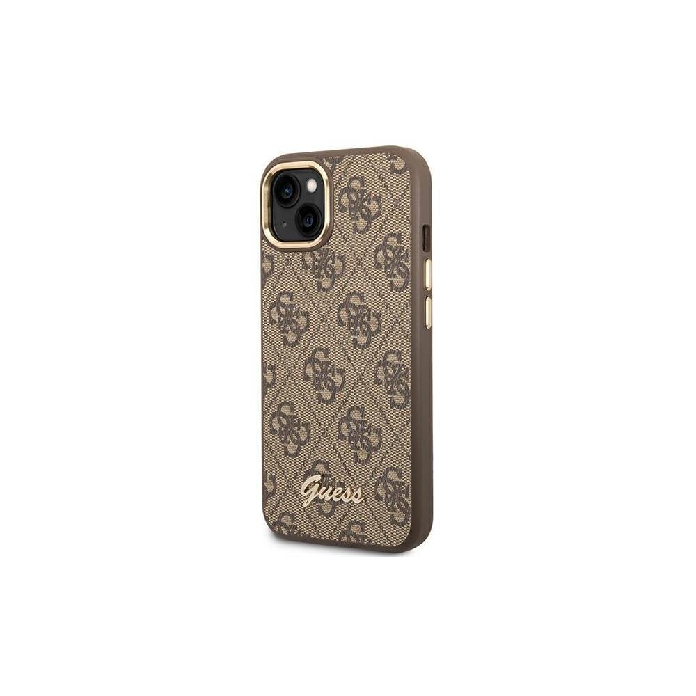 Guess iPhone 14 6,1&quot; GUHCP14SHG4SHW brown HC PC/TPU 4G PU Metal Outline Script цена и информация | Telefono dėklai | pigu.lt