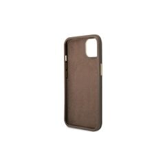 Guess iPhone 14 Pro 6,1&quot; GUHCP14LHG4SHW brown HC PC/TPU 4G PU Metal Outline Script kaina ir informacija | Telefono dėklai | pigu.lt