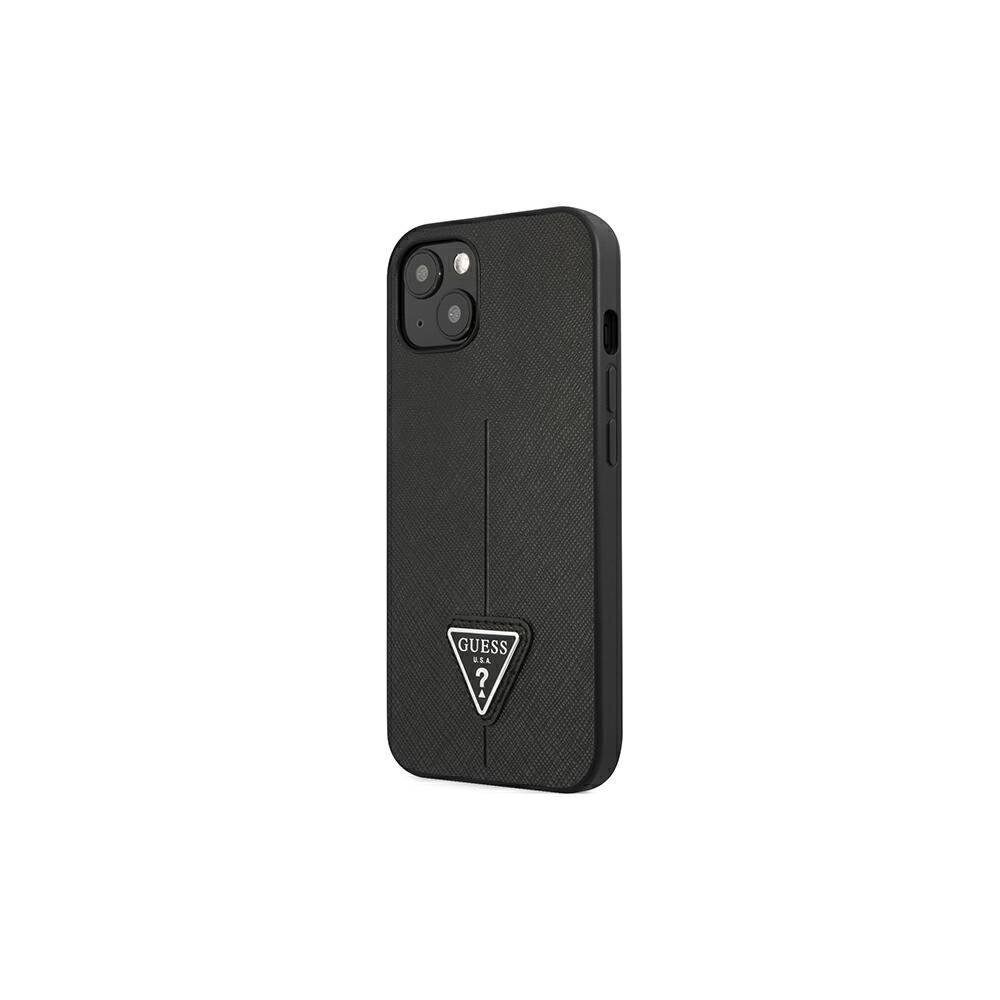 Guess iPhone 14 Plus 6,7&quot; GUHCP14MPSATLK black HC Saffiano PU Triangle kaina ir informacija | Telefono dėklai | pigu.lt