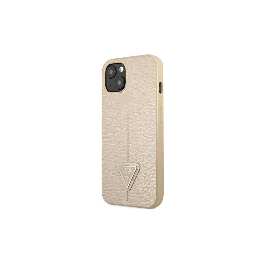 Guess iPhone 14 6,1&quot; GUHCP14SPSATLE beige HC Saffiano PU Triangle kaina ir informacija | Telefono dėklai | pigu.lt