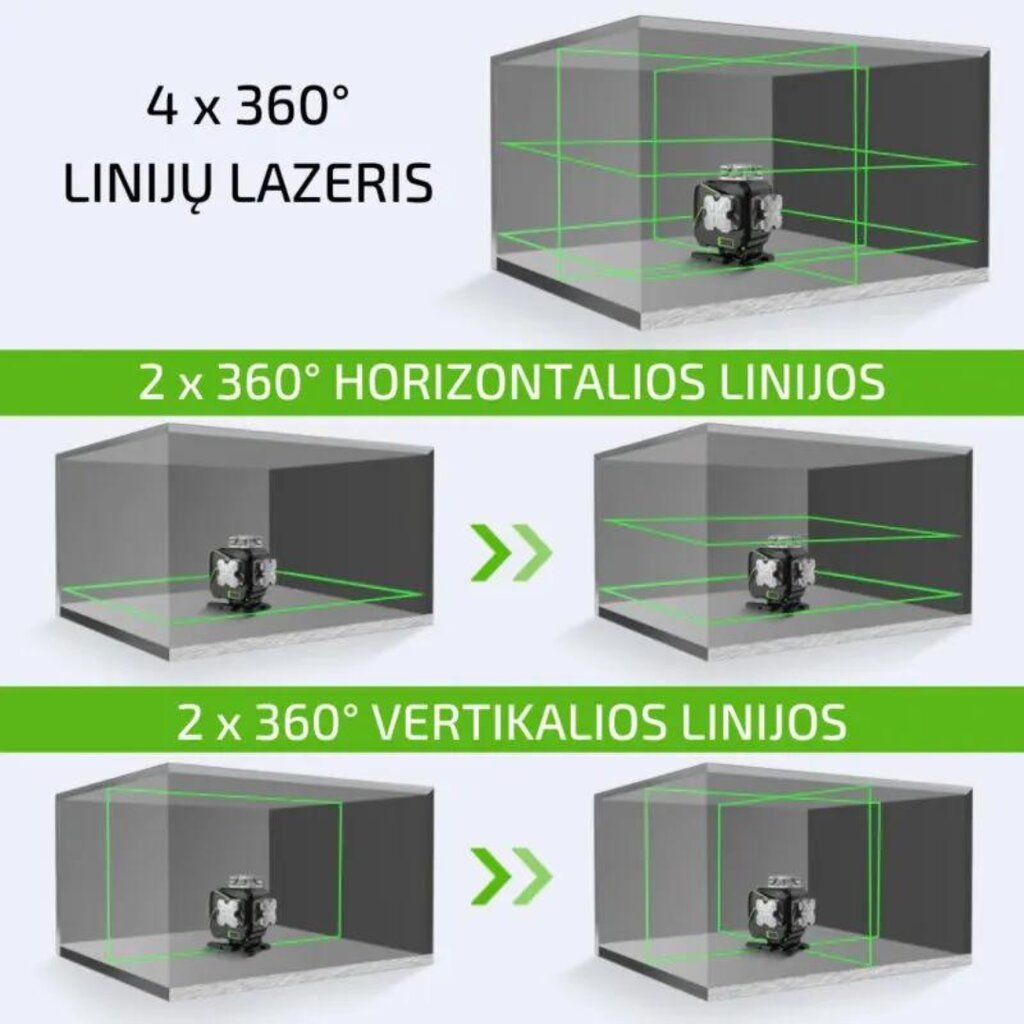 Linijinis lazerinis nivelyras 360° Huepar 4D (S04CG) kaina ir informacija | Mechaniniai įrankiai | pigu.lt