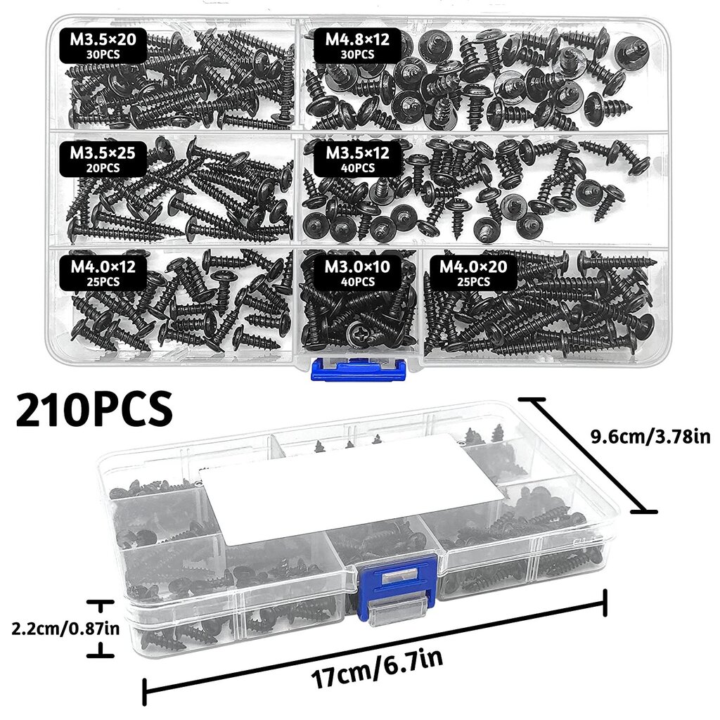 7 dydžių M3 / M3.5 / M4 / M4.8 serijos savisriegių varžtų rinkinys (210 vnt. pakuotėje) kaina ir informacija | Mechaniniai įrankiai | pigu.lt