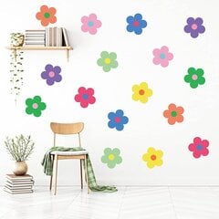 Разноцветные настенные наклейки Cute Retro Flowers, водоотталкивающие, безопасные для стен виниловые наклейки 16 шт (Ø 18 см) цена и информация | Интерьерные наклейки | pigu.lt